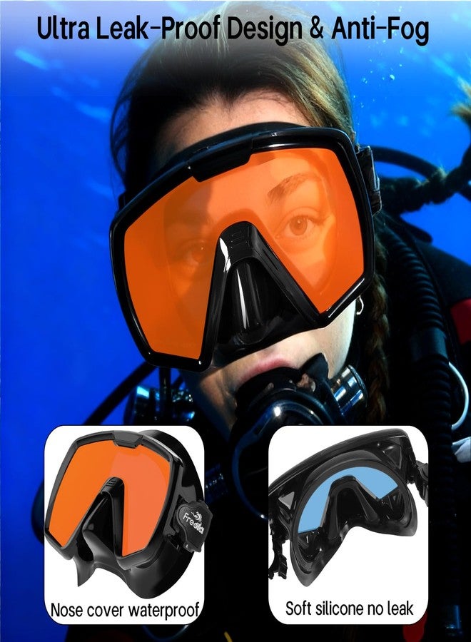 Freela Adult Snorkel Diving Mask with Nose Cover for Men Women Youth, Anti Fog Waterproof 180° Clear Wide View Mirrored Orange Lenses Great Sealing Scuba Free Diving Goggles - Image 2