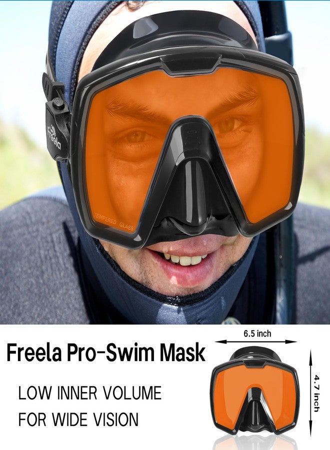 Freela Adult Snorkel Diving Mask with Nose Cover for Men Women Youth, Anti Fog Waterproof 180° Clear Wide View Mirrored Orange Lenses Great Sealing Scuba Free Diving Goggles - Image 3