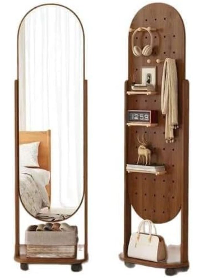 Decorhills Contemporary Scandinavian Full-Length Standing Mirror with Storage Shelf, Rectangular Glass Mirror Organizer with Plywood Frame, Multi-Purpose Storage Rack 135x40 cm - Image 1