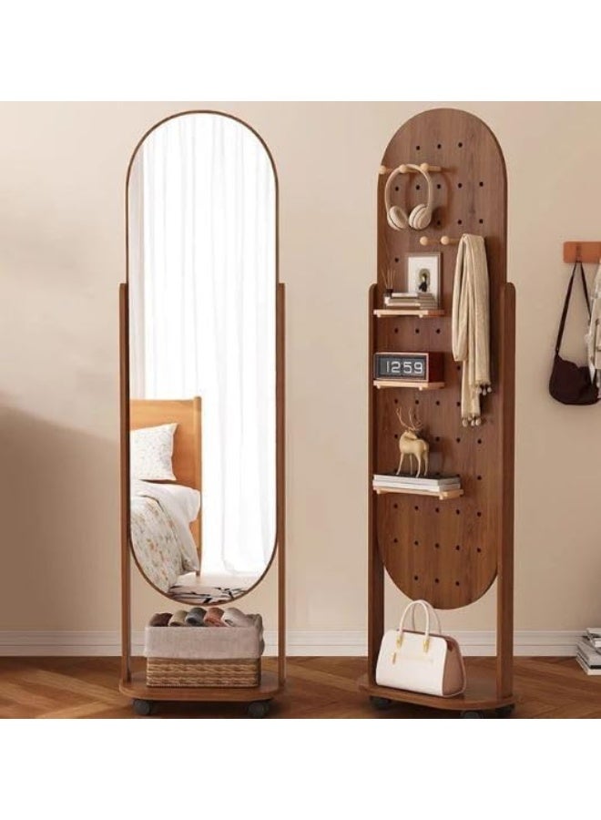 Decorhills Contemporary Scandinavian Full-Length Standing Mirror with Storage Shelf, Rectangular Glass Mirror Organizer with Plywood Frame, Multi-Purpose Storage Rack 135x40 cm - Image 3