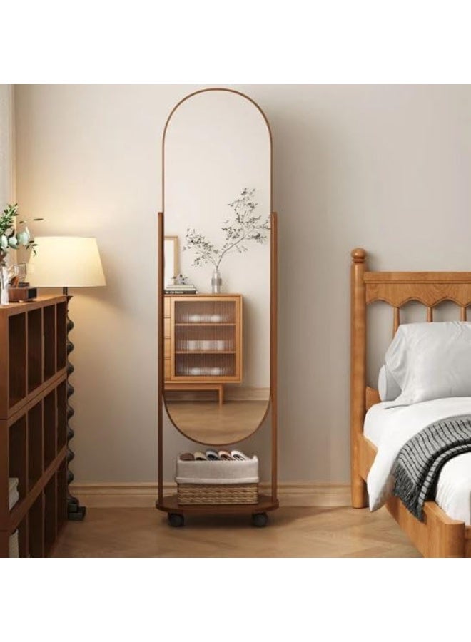 Decorhills Contemporary Scandinavian Full-Length Standing Mirror with Storage Shelf, Rectangular Glass Mirror Organizer with Plywood Frame, Multi-Purpose Storage Rack 135x40 cm - Image 4