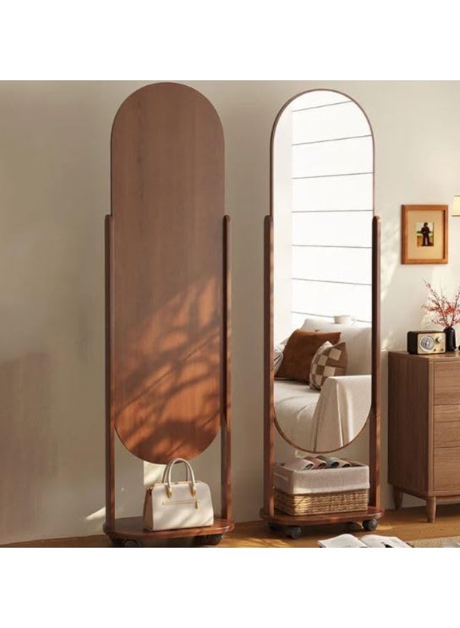 Decorhills Contemporary Scandinavian Full-Length Standing Mirror with Storage Shelf, Rectangular Glass Mirror Organizer with Plywood Frame, Multi-Purpose Storage Rack 135x40 cm - Image 2