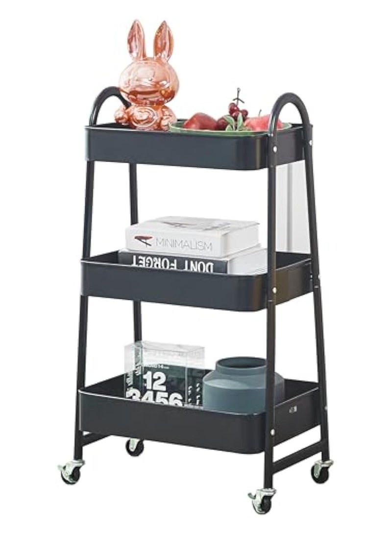 POWER Fruit Vegetable Storage Basket, Snack Cart 3 Tier Stackable Wire Storage Basket, Kitchen Rolling Rack Storage Cart for Pantry Bathroom (3 Tiers, Black) - Image 1