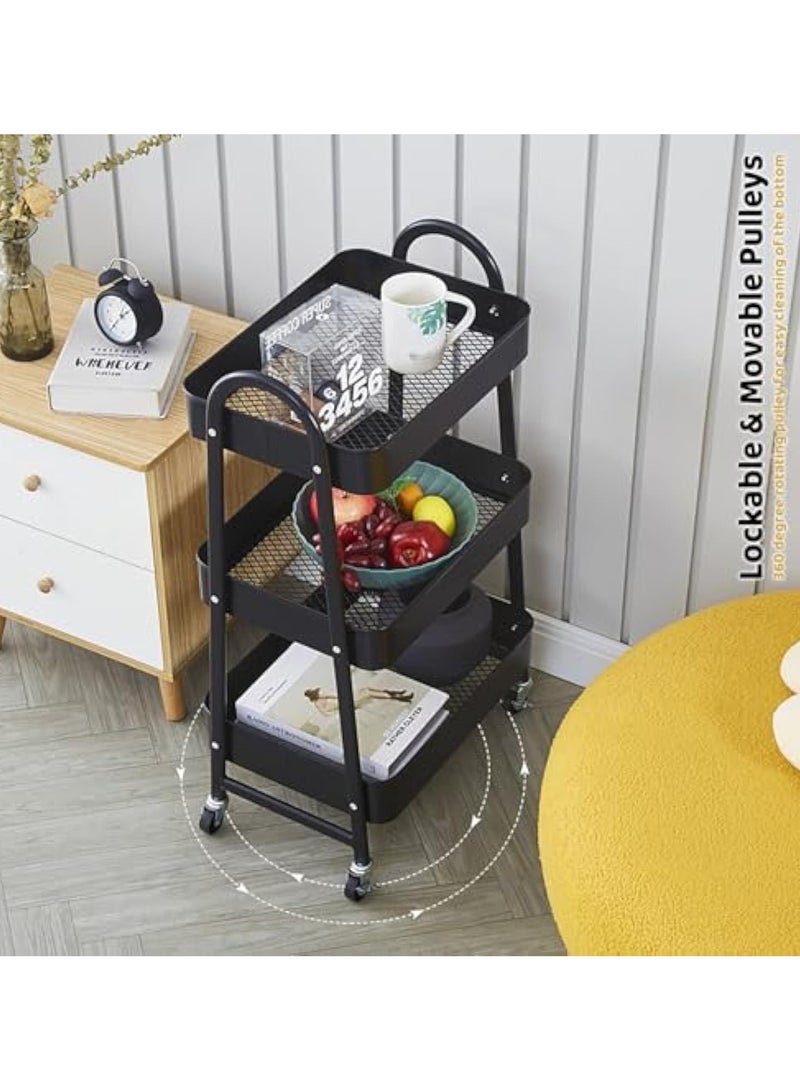 POWER Fruit Vegetable Storage Basket, Snack Cart 3 Tier Stackable Wire Storage Basket, Kitchen Rolling Rack Storage Cart for Pantry Bathroom (3 Tiers, Black) - Image 2