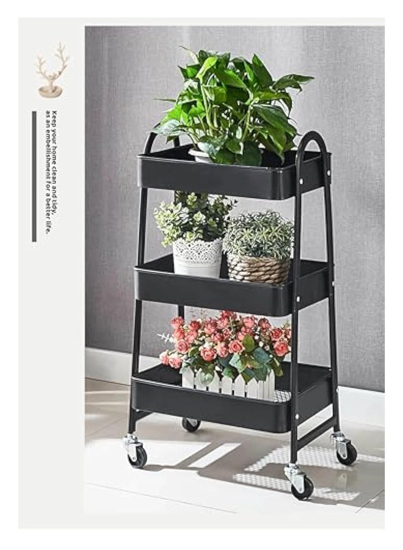 POWER Fruit Vegetable Storage Basket, Snack Cart 3 Tier Stackable Wire Storage Basket, Kitchen Rolling Rack Storage Cart for Pantry Bathroom (3 Tiers, Black) - Image 5