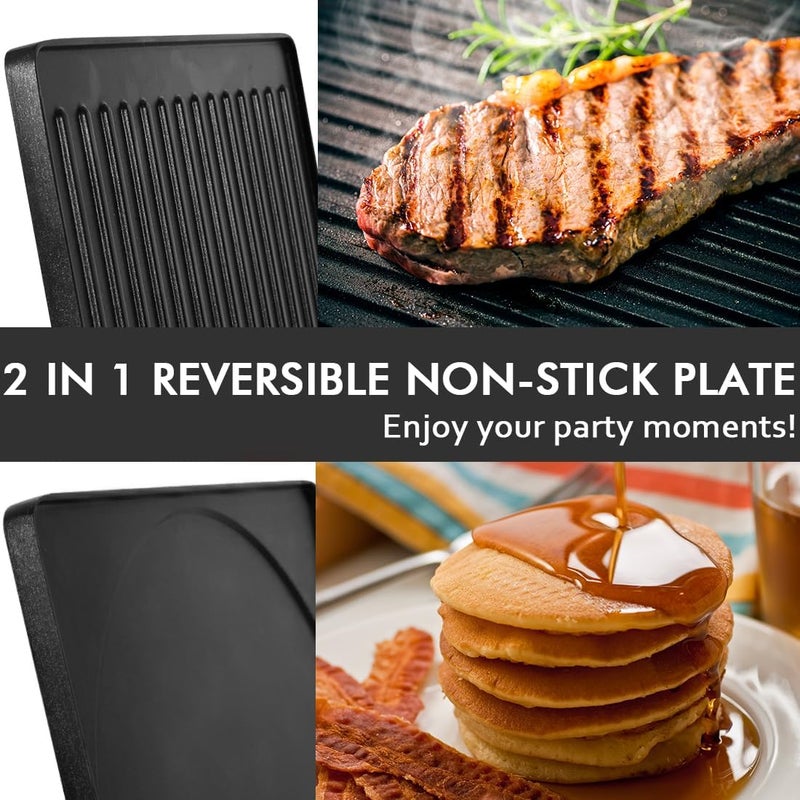 CUSIMAX شواية طاولة راكليت، شواية كهربائية، شواية داخلية للشواء الكوري مع لوحة غير لاصقة قابلة للعكس 2 في 1، صانع كريب مع تحكم في درجة الحرارة القابلة للتعديل، 8 مقالي راكليت وملاعق خشبية - Image 3