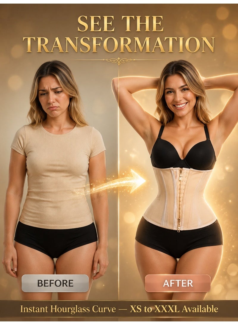 Plus-size shapewear for women – seamless waist-shaping corset, supermodel waist and goddess-inspired hourglass design, tummy-tucking and body-shaping bodysuit to help you slim and sculpt your figure, apricot - Image 2