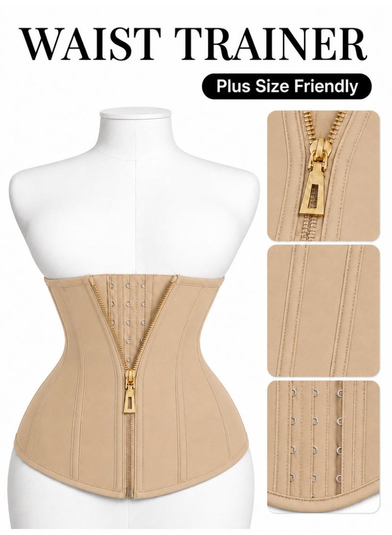 Plus-size shapewear for women – seamless waist-shaping corset, supermodel waist and goddess-inspired hourglass design, tummy-tucking and body-shaping bodysuit to help you slim and sculpt your figure, apricot - Image 1