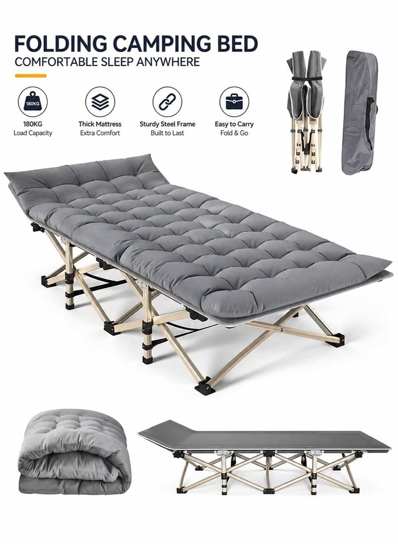 HUMJO Folding Camping Bed with Mattress Portable Single Bed for Adults Outdoor Travel Home Guest Bed Office Rest Sunbath, with Storage Bag - Image 1