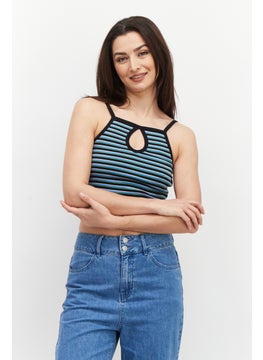 X-Girl Women Keyhole Sleeveless Tank Top, Blue Combo  - Image 1
