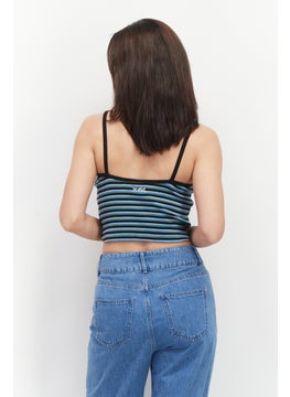 X-Girl Women Keyhole Sleeveless Tank Top, Blue Combo  - Image 3