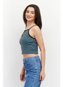 X-Girl Women Keyhole Sleeveless Tank Top, Blue Combo  - Image 4