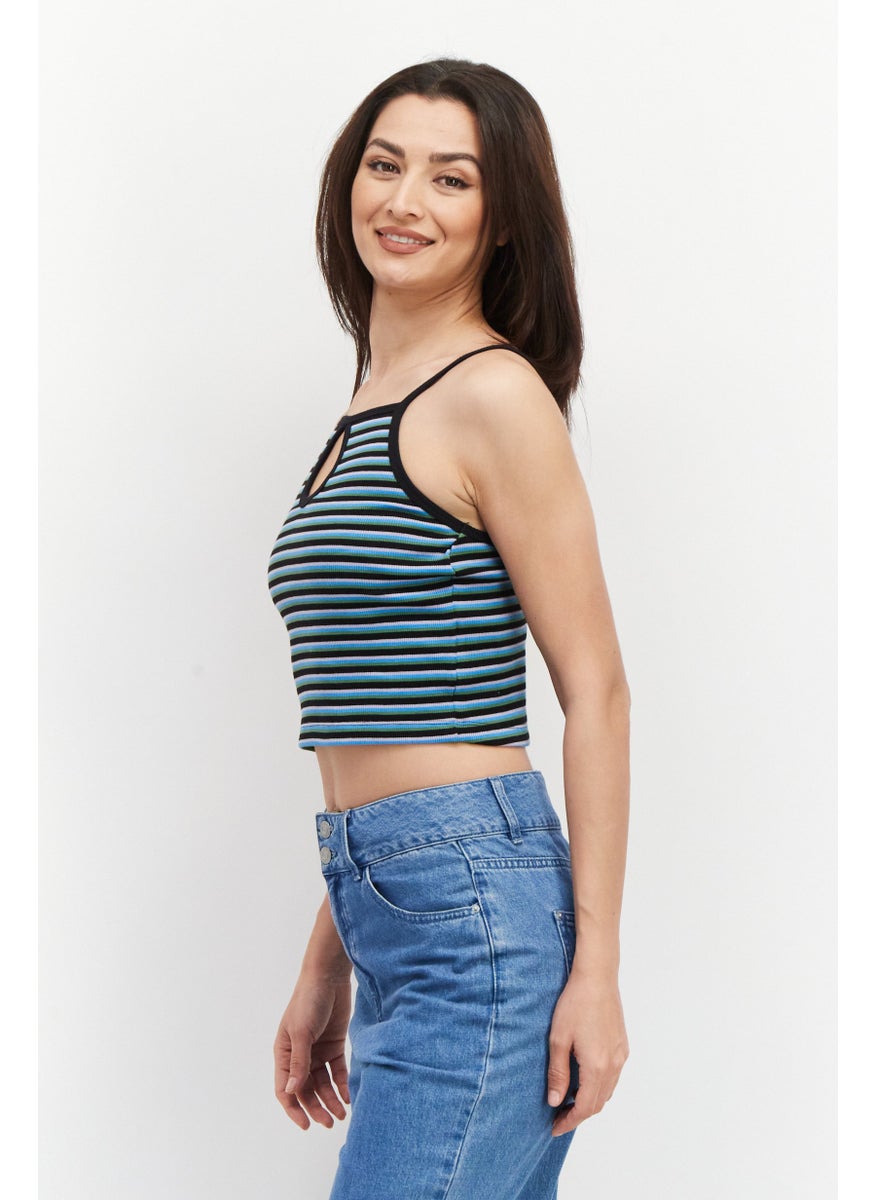 X-Girl Women Keyhole Sleeveless Tank Top, Blue Combo  - Image 4