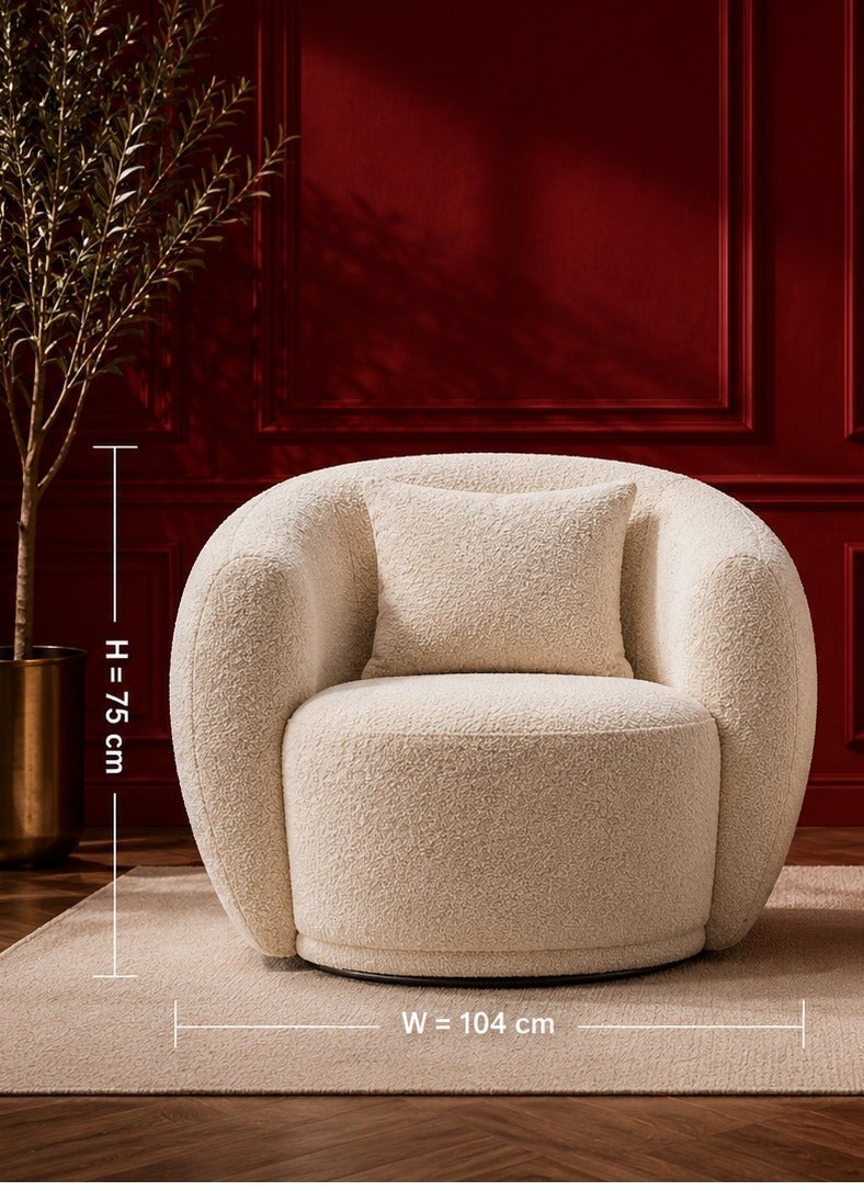 House One Chair|Bouclee And Wood Legs 99x104x75 cm - Beige - Image 5