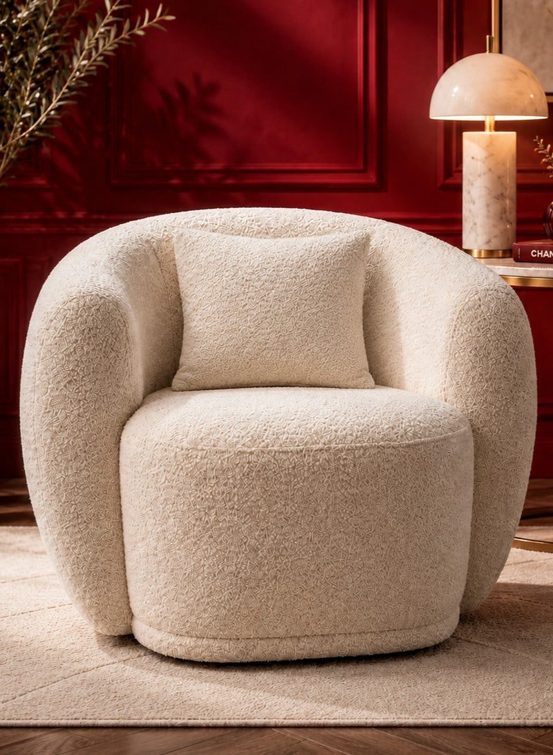 House One Chair|Bouclee And Wood Legs 99x104x75 cm - Beige - Image 1