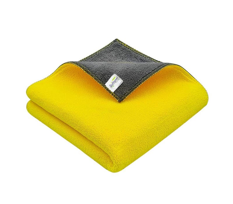 SOFTSPUN 900 GSM, Microfiber Cloth 40x40 Cms 1 Piece Yellow +Grey Towel Set ! Extra Thick Microfiber Cleaning Cloths Perfect for Bike, Auto, Cars Both Interior and Exterior. - Image 1