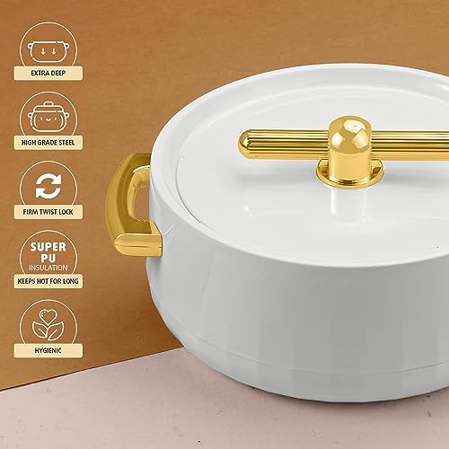 SELVEL Elegance Casserole | Advanced PU Insulation | Elegant Design Hot Pot | Hot Case Keeps Food Hot & Fresh for Hours | Serve Chapati, roti, Biryani and More (Classic White, 1700) - Image 4