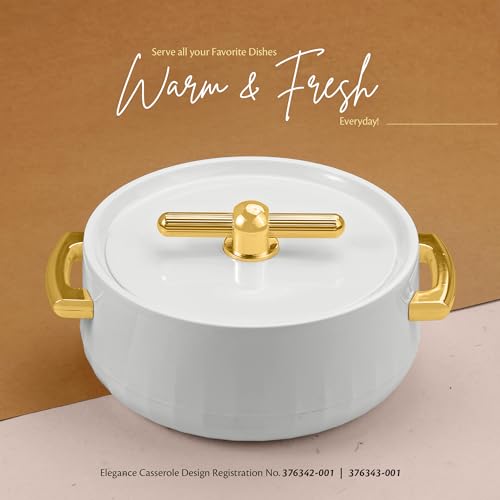 SELVEL Elegance Casserole | Advanced PU Insulation | Elegant Design Hot Pot | Hot Case Keeps Food Hot & Fresh for Hours | Serve Chapati, roti, Biryani and More (Classic White, 1700) - Image 3