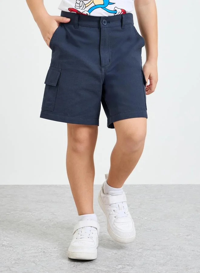 Take Two Boys Navy Blue Cotton Regular Fit Cargo Shorts