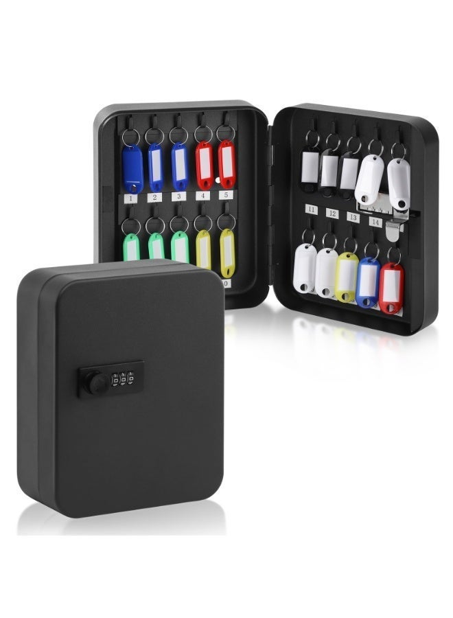 Chabeia Combination Key Cabinet, 20 Key Hooks Key Box Wall Mounted, with Code Lock Key, Cabinet Security Lock Box Locking Key Cabinet, 7.8"x6.3"x3.14" , No color labels（Black） - Image 1