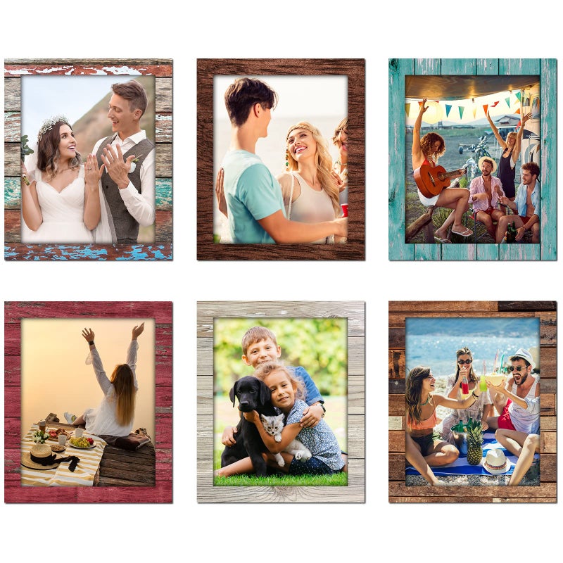 Tatuo 6 Pack 5x7 Magnetic Picture Frames Rustic Distressed Farmhouse Wood Pattern Fridge Picture Frame Magnets for Christmas Refrigerator Locker Home Classroom Office - Image 1