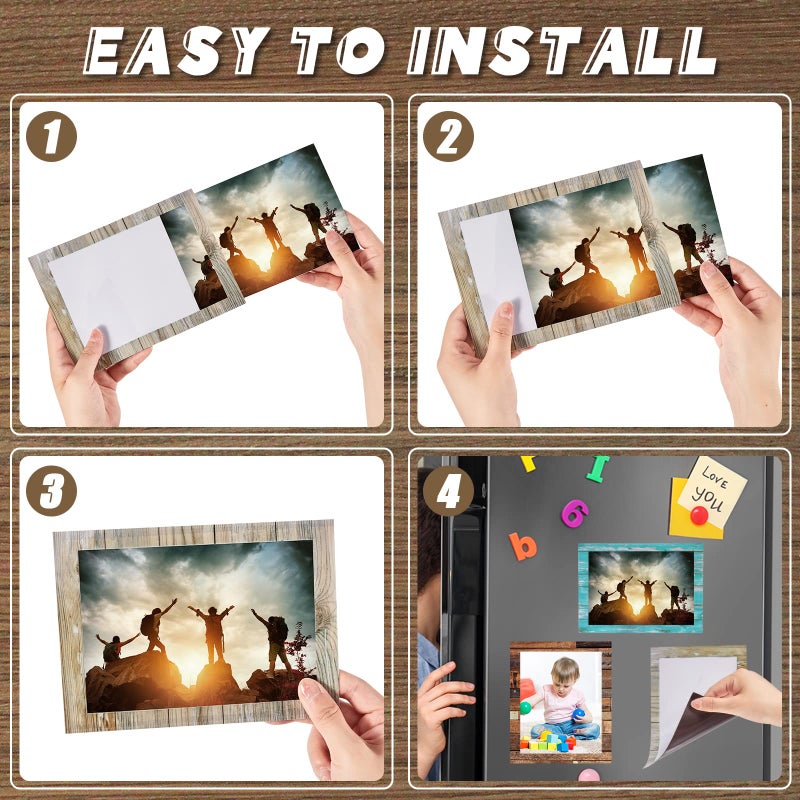 Tatuo 6 Pack 5x7 Magnetic Picture Frames Rustic Distressed Farmhouse Wood Pattern Fridge Picture Frame Magnets for Christmas Refrigerator Locker Home Classroom Office - Image 4