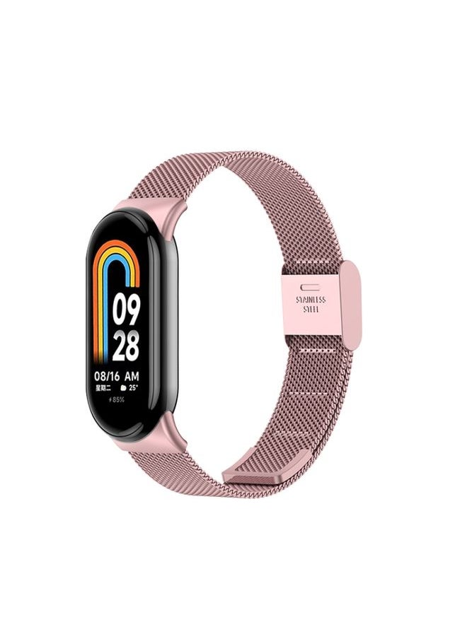 Generic - Replacement Strap For Xiaomi Mi Band 8 Milanese Buckle Metal Watch Band Rose Pink - Image 1