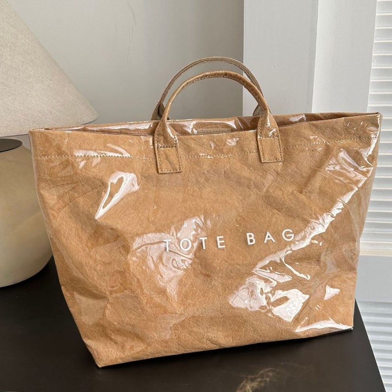 Fashion Vintage Dupont Paper Bag Women'S Commuter Large Capacity Kraft Paper Handbag Shopping Bag Bag Trendy - Image 3