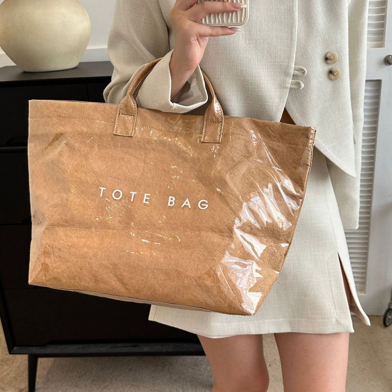 Fashion Vintage Dupont Paper Bag Women'S Commuter Large Capacity Kraft Paper Handbag Shopping Bag Bag Trendy - Image 5