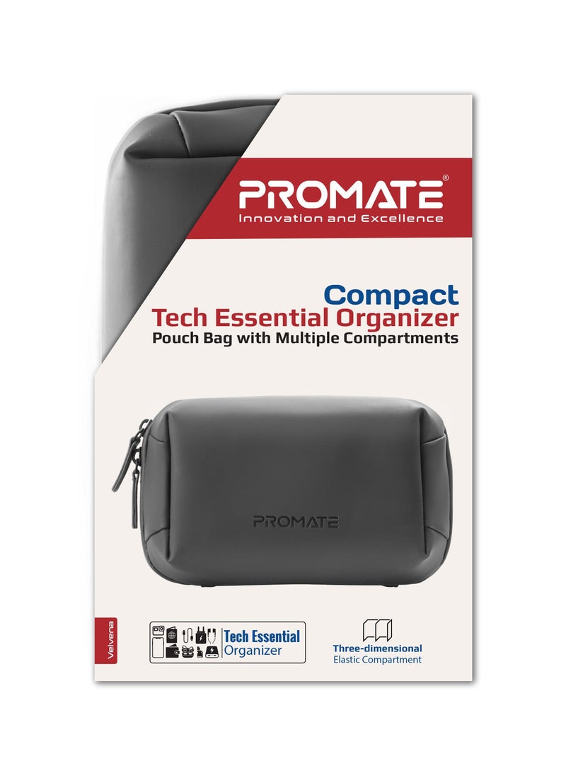 PROMATE - Promate Mini Tech Organizer Pouch with Multiple Compartments, Durable Waterproof PU Material, Lightweight Compact Design - Image 1