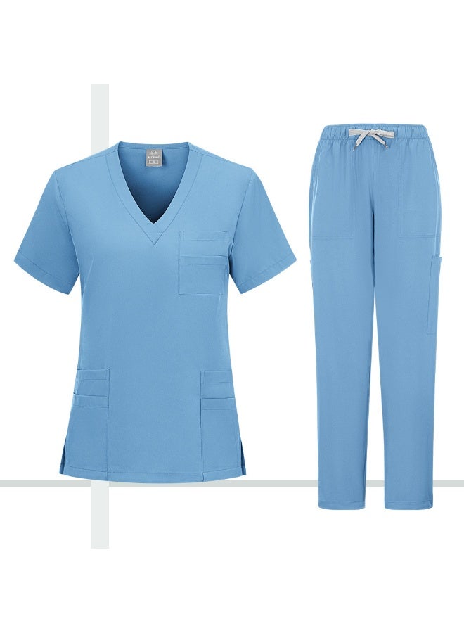 Loquat Womens Medical Scrubs Set Medical Uniform Set Medium Blue - Image 1