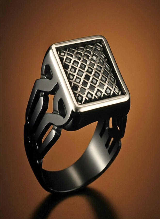 THE MEN THING Royal Series - NYXGRID RING - Pure Stainless Steel Men’s Black-Steel-Plated Ring – Statement Luxury Jewelry (Size : 19-22-25) (22) - Image 4