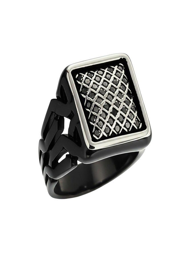 THE MEN THING Royal Series - NYXGRID RING - Pure Stainless Steel Men’s Black-Steel-Plated Ring – Statement Luxury Jewelry (Size : 19-22-25) (22) - Image 1
