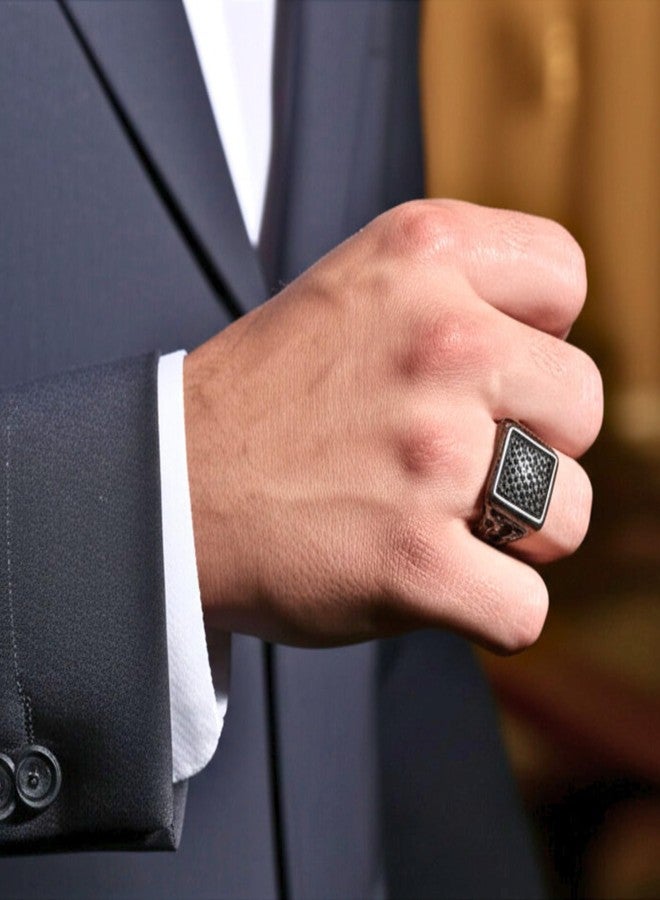 THE MEN THING Royal Series - NYXGRID RING - Pure Stainless Steel Men’s Black-Steel-Plated Ring – Statement Luxury Jewelry (Size : 19-22-25) (22) - Image 2