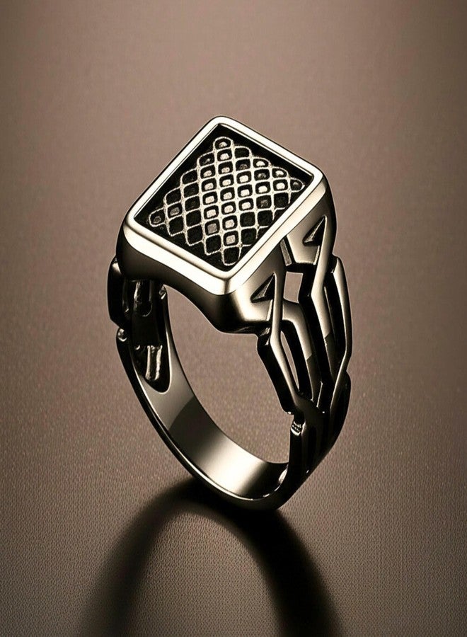 THE MEN THING Royal Series - NYXGRID RING - Pure Stainless Steel Men’s Black-Steel-Plated Ring – Statement Luxury Jewelry (Size : 19-22-25) (22) - Image 5