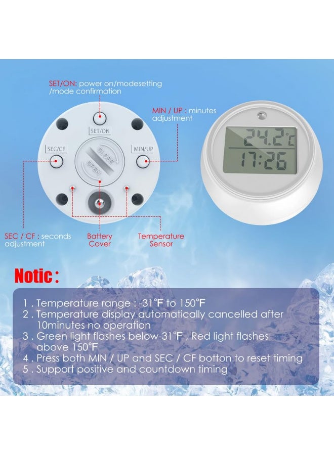 1PC Digital Ice Bath Thermometer with LCD Display High and Low Temp Alarm LED Flashing Light Timer Function Floating Water Thermometer for Swimming Pools and Baths - Image 5