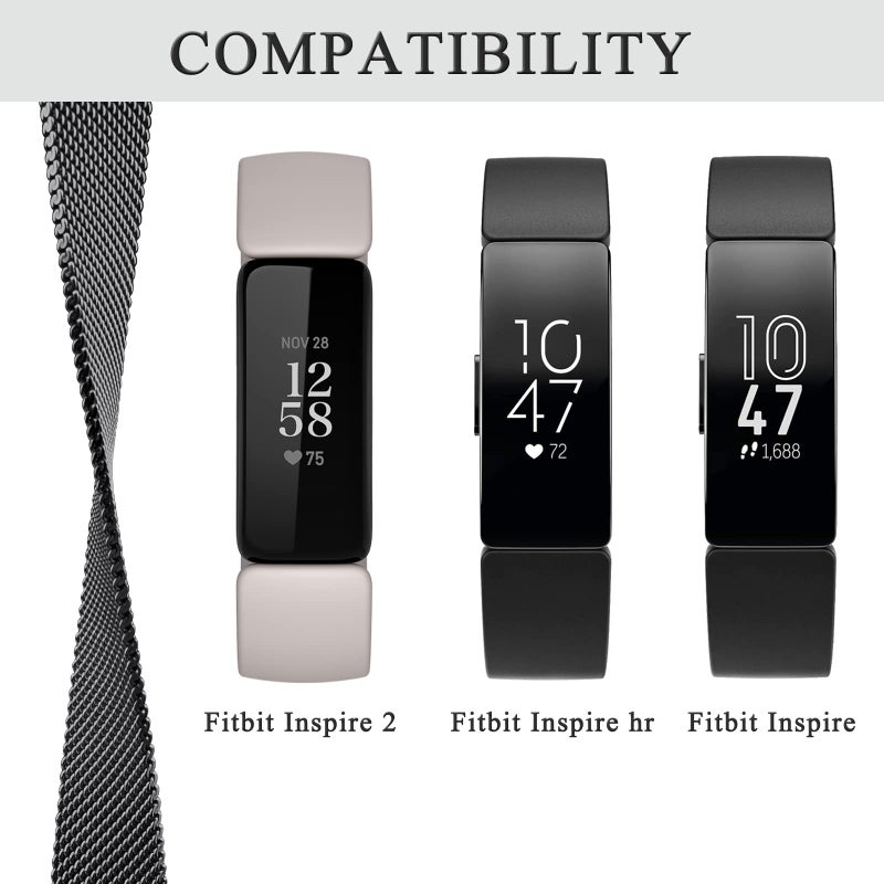 Vanjua for Fitbit Inspire 2 Bands Women Men, Stainless Steel Metal Mesh Loop Adjustable Magnetic Wristband Replacement Strap for Fitbit Inspire 2 / Inspire HR/Inspire Fitness Tracker (Large, Black) - Image 2