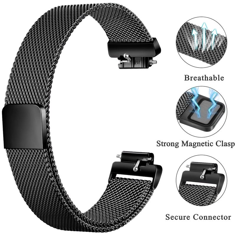 Vanjua for Fitbit Inspire 2 Bands Women Men, Stainless Steel Metal Mesh Loop Adjustable Magnetic Wristband Replacement Strap for Fitbit Inspire 2 / Inspire HR/Inspire Fitness Tracker (Large, Black) - Image 3