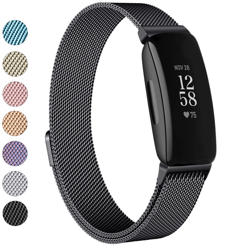 Vanjua for Fitbit Inspire 2 Bands Women Men, Stainless Steel Metal Mesh Loop Adjustable Magnetic Wristband Replacement Strap for Fitbit Inspire 2 / Inspire HR/Inspire Fitness Tracker (Large, Black) - Image 1