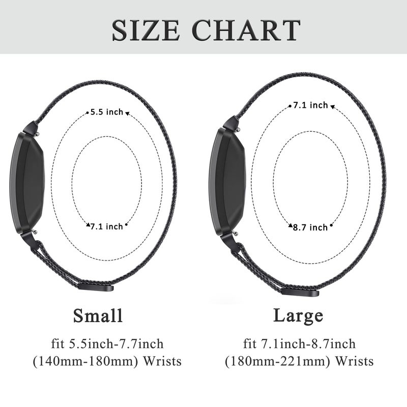 Vanjua for Fitbit Inspire 2 Bands Women Men, Stainless Steel Metal Mesh Loop Adjustable Magnetic Wristband Replacement Strap for Fitbit Inspire 2 / Inspire HR/Inspire Fitness Tracker (Large, Black) - Image 4