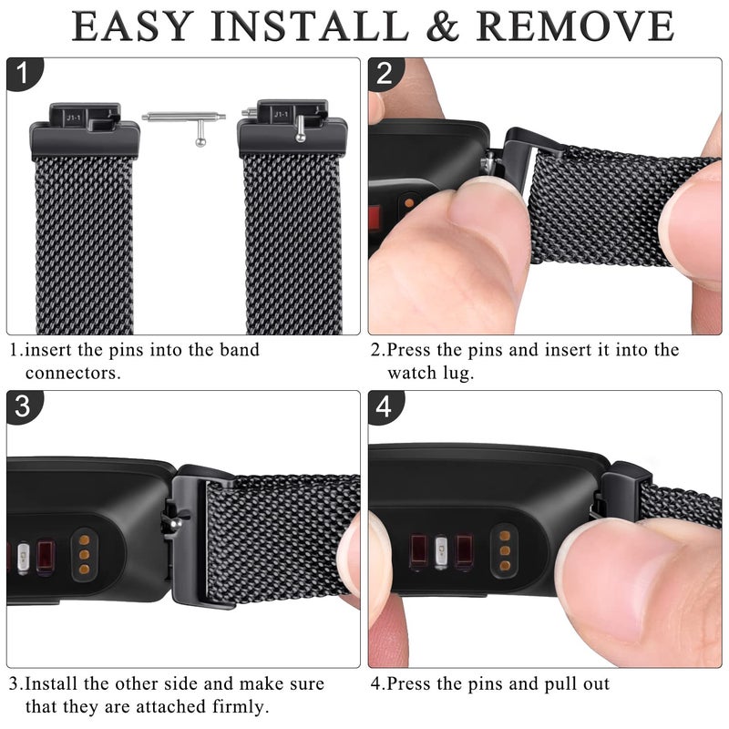 Vanjua for Fitbit Inspire 2 Bands Women Men, Stainless Steel Metal Mesh Loop Adjustable Magnetic Wristband Replacement Strap for Fitbit Inspire 2 / Inspire HR/Inspire Fitness Tracker (Large, Black) - Image 5