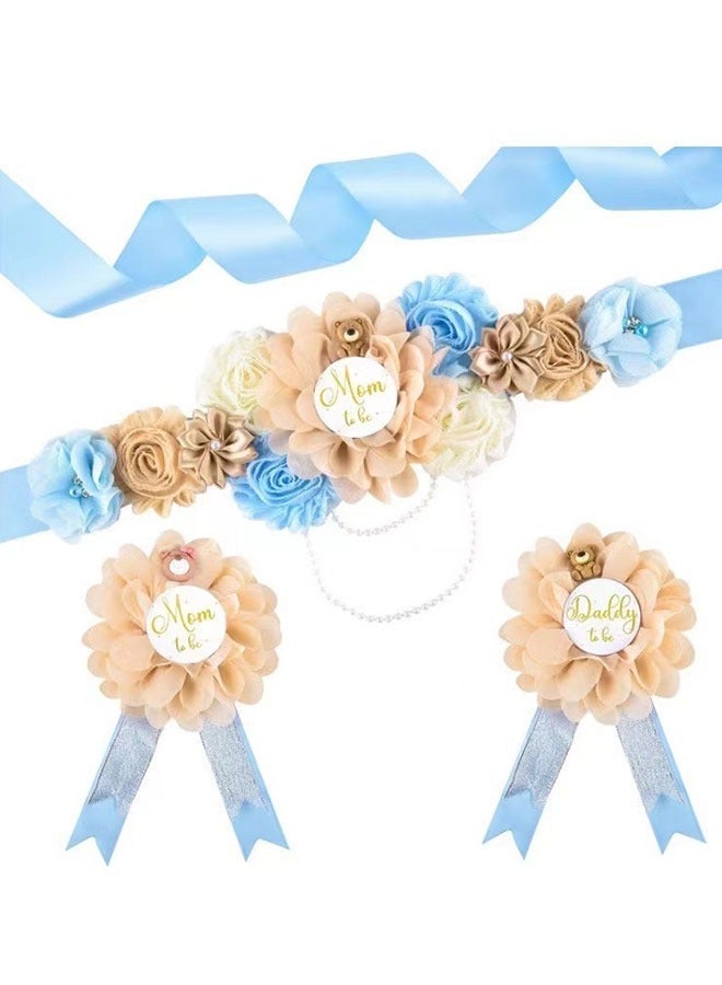Flower theme baby shower belt mom and dad pin corolla for gender reveal party favor decoration boy girl pregnancy props gift - Image 1