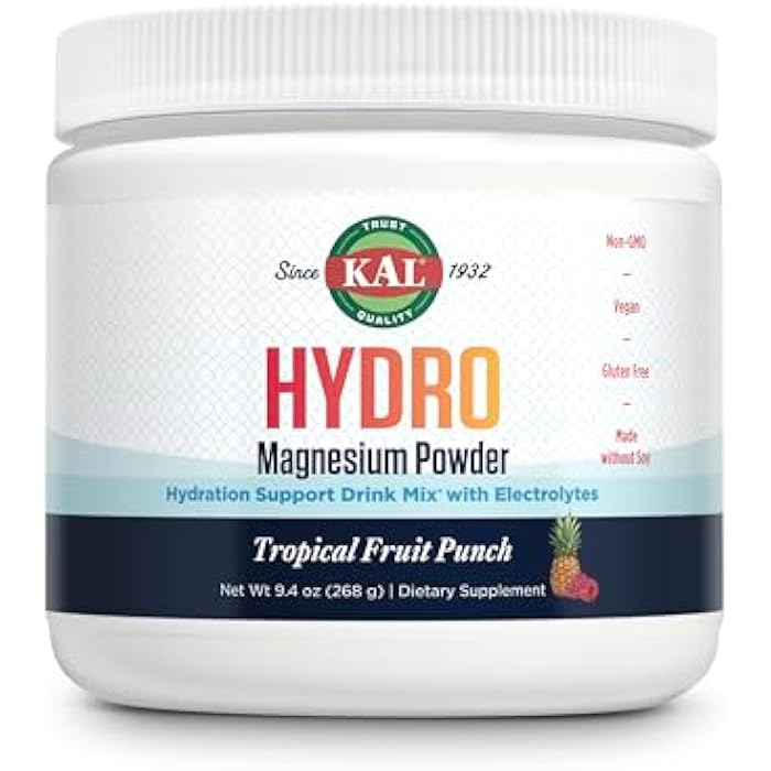 KAL Hydro Magnesium Plus Electrolytes Powder - Tropical Fruit Punch - Sodium, Chloride, Potassium Supplement - Hydration & Cellular Energy Drink Mix - No Sugar - 60-Day Guarantee, 50 Servings, 9.4 OZ - Image 1
