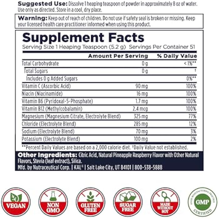 KAL Hydro Magnesium Plus Electrolytes Powder - Tropical Fruit Punch - Sodium, Chloride, Potassium Supplement - Hydration & Cellular Energy Drink Mix - No Sugar - 60-Day Guarantee, 50 Servings, 9.4 OZ - Image 2