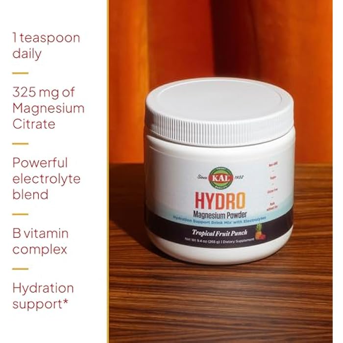 KAL Hydro Magnesium Plus Electrolytes Powder - Tropical Fruit Punch - Sodium, Chloride, Potassium Supplement - Hydration & Cellular Energy Drink Mix - No Sugar - 60-Day Guarantee, 50 Servings, 9.4 OZ - Image 3