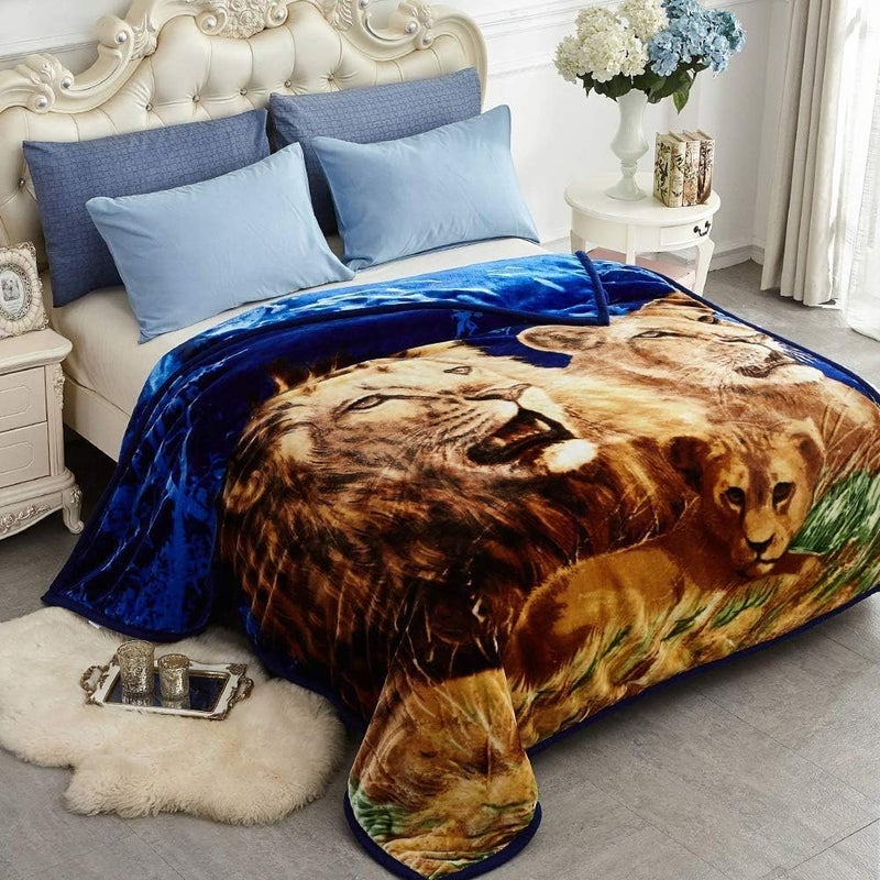 JYK Korean Faux Mink Fleece Blanket 83" X 91", 5.7 LB - 2 Ply Reversible Soft Warm Plush Flannel Blanket (Dolphin/Lion, King) - Image 1
