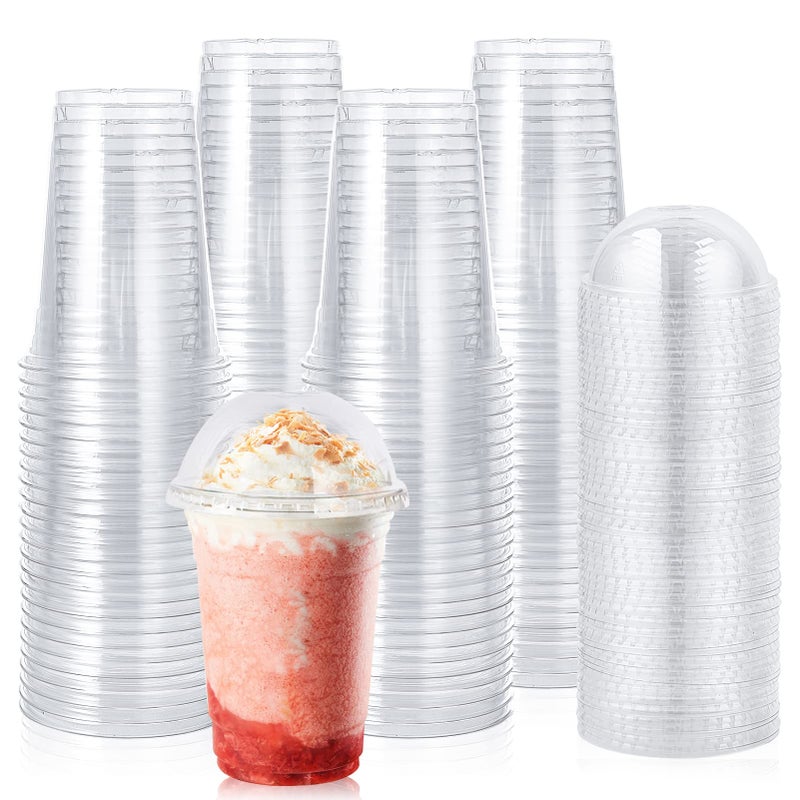 Lilymicky 90 Sets 16 oz Clear Plastic Cups with Dome Lids 16 oz Disposable Plastic Drinking Parfait Cups for Ice Coffee Smoothie Frappuccino Bubble Boba