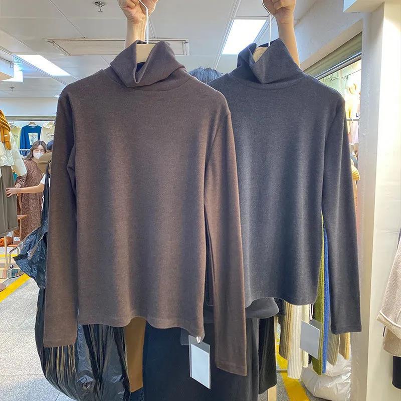 High-Neck Double-Sided Thermal Base Layer T-Shirt For Women, Winter Slim-Fit Long-Sleeve Student Top, Korean Style - Image 3