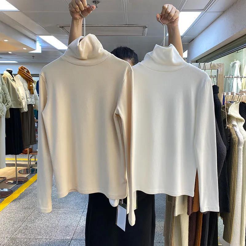 High-Neck Double-Sided Thermal Base Layer T-Shirt For Women, Winter Slim-Fit Long-Sleeve Student Top, Korean Style - Image 2