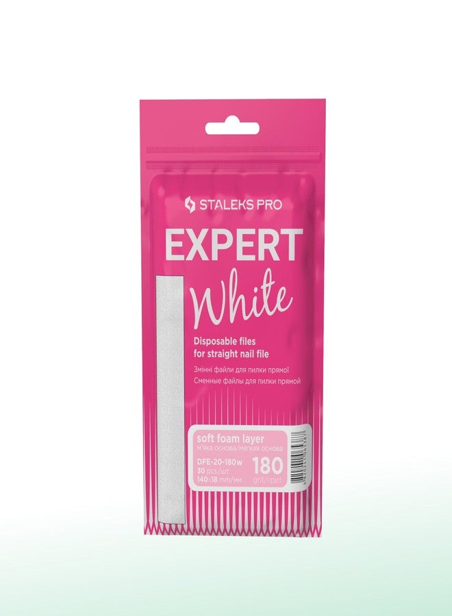 STALEKS PRO Expert 20 Disposable White Straight Nail File Abrasives (180 Grit, 30 Pcs) - Soft Foam Layer for Natural & Artificial Nail Shaping (140x18mm) - Image 1